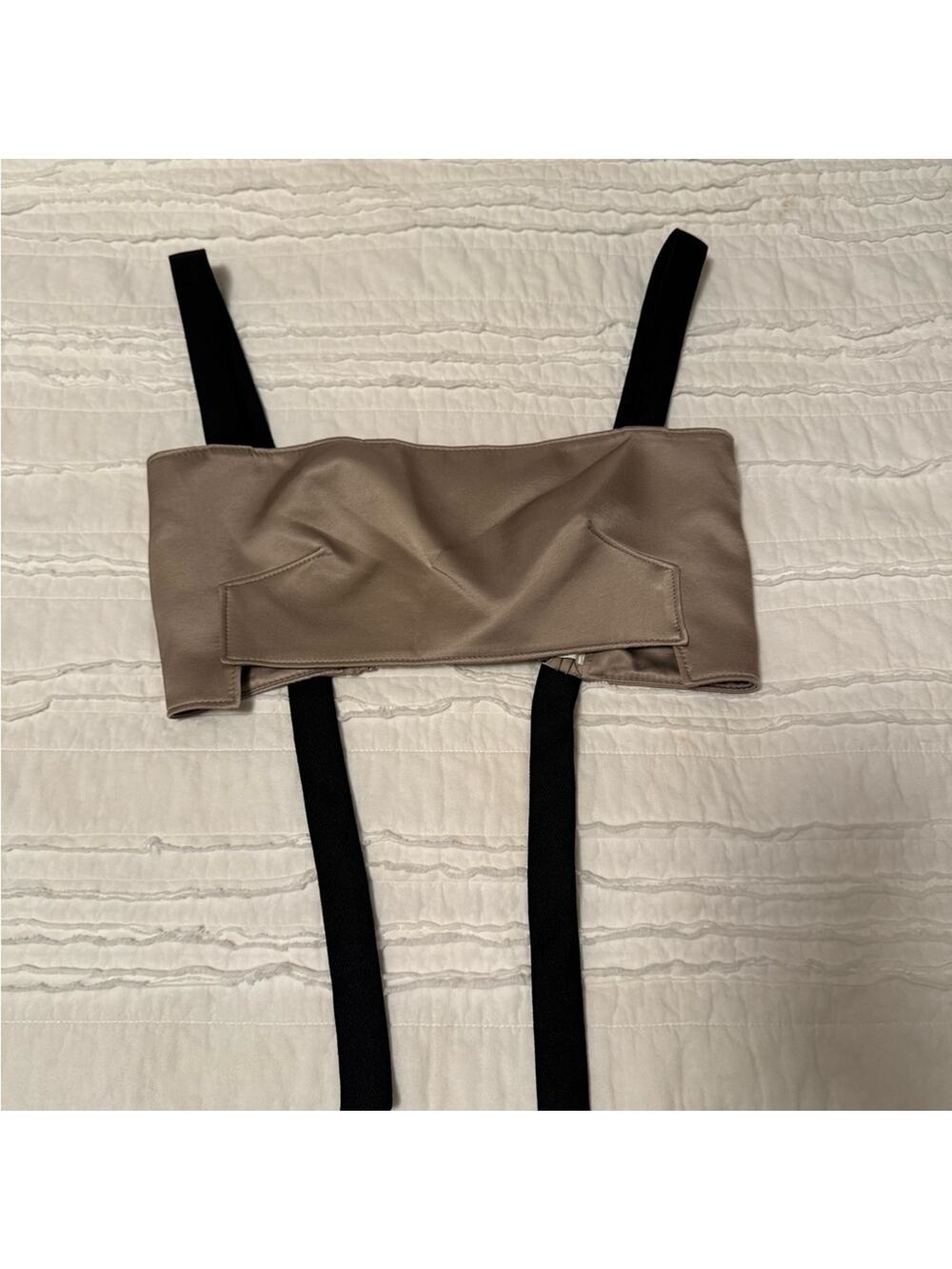 Zara Tan Strapless Top with Black Straps